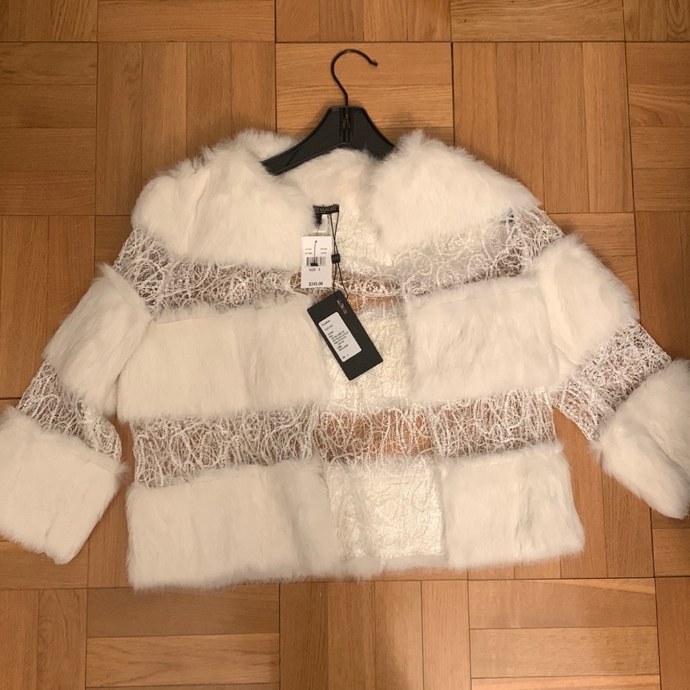 Bridal White lace Alberto Makali genuine fur evening jacket